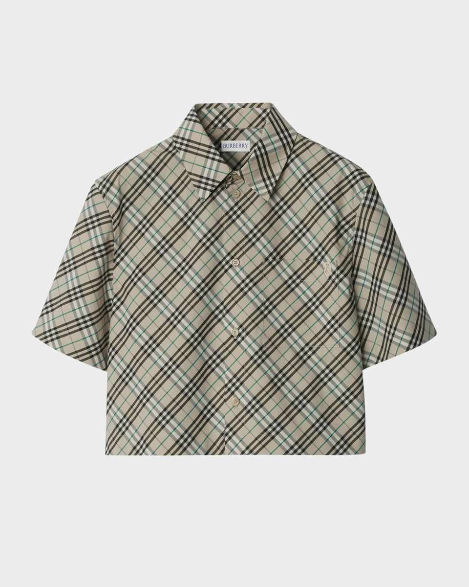 Check Short-Sleeve Crop Button-Down Shirt